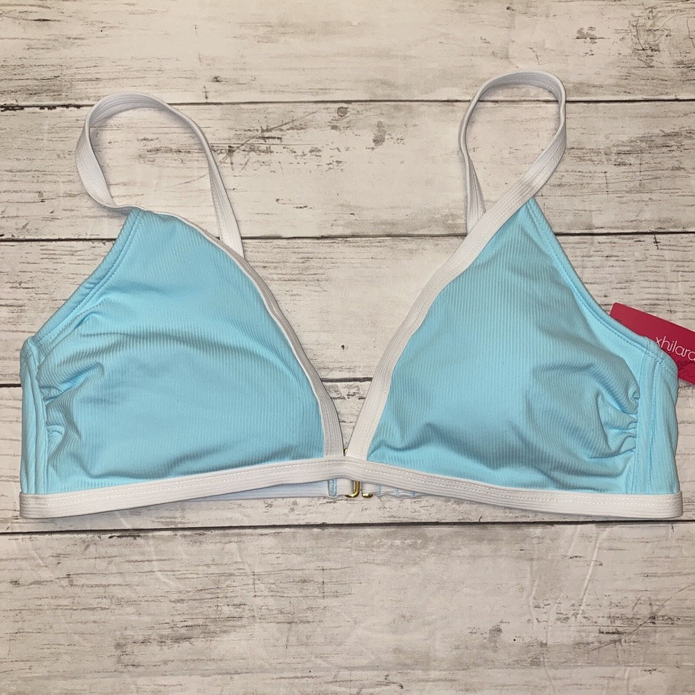 Xhilaration Bikini Bottom‎ Womens XL Light Blue White Cheeky Swim Ribbed NEW XL